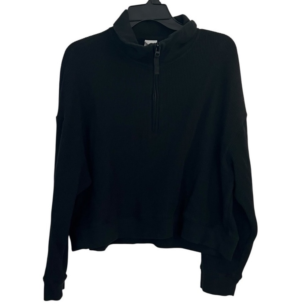 Stars Above Women's Black Waffle Knit Quarter Zip Pullover Sweatshirts Size XXL
